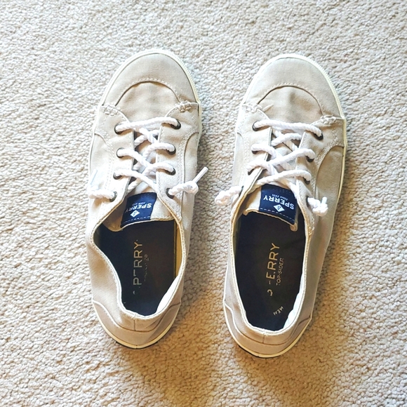 Sperry Tan Canvas Sneakers with White Accents - Picture 3 of 7